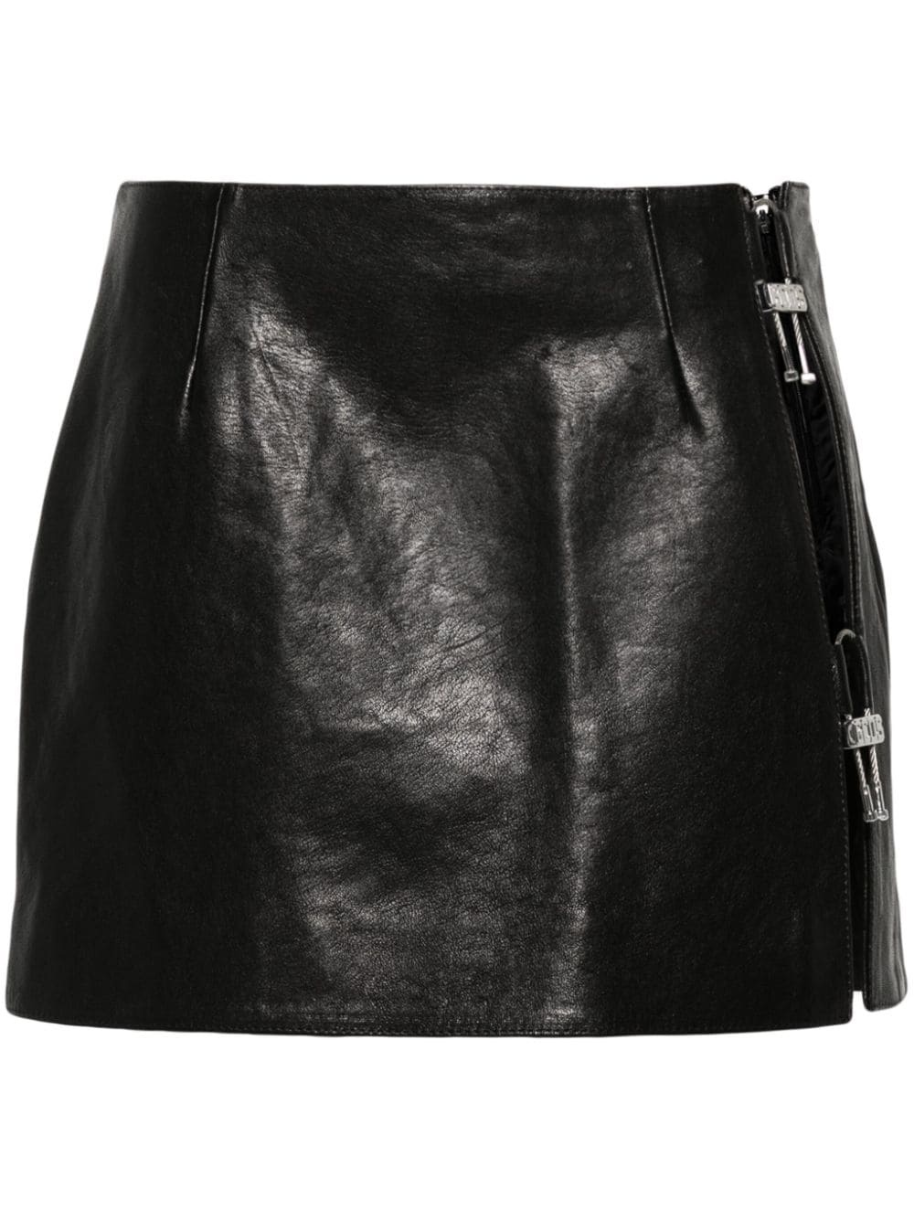 logo-plaque leather mini skirt - 1