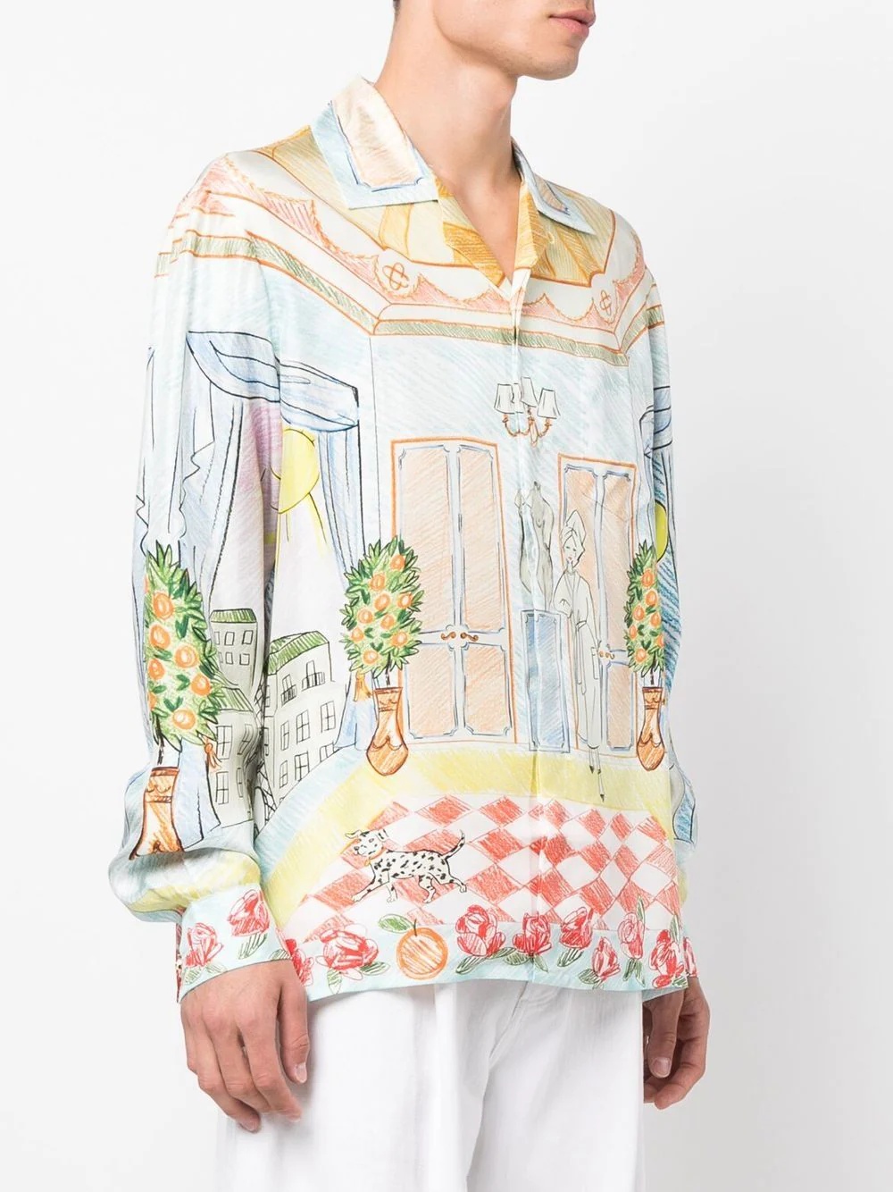 illustration-style print silk shirt - 3