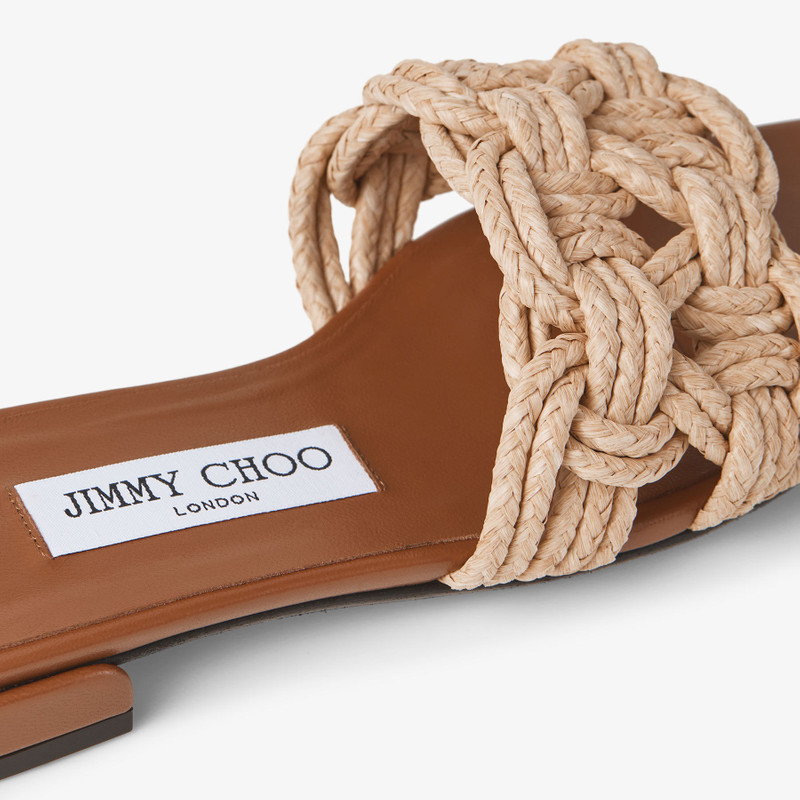 Chara Flat Tan Leather and Crochet Raffia Slide 4