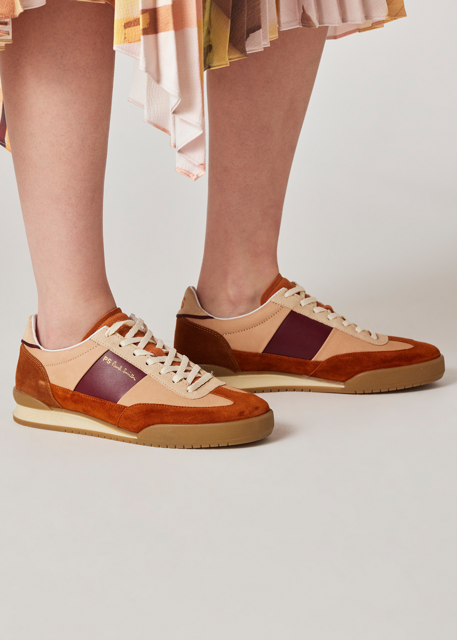 Women's Nubuck Rust Orange 'Dover' Colourblock Retro Gum Trainers - 7