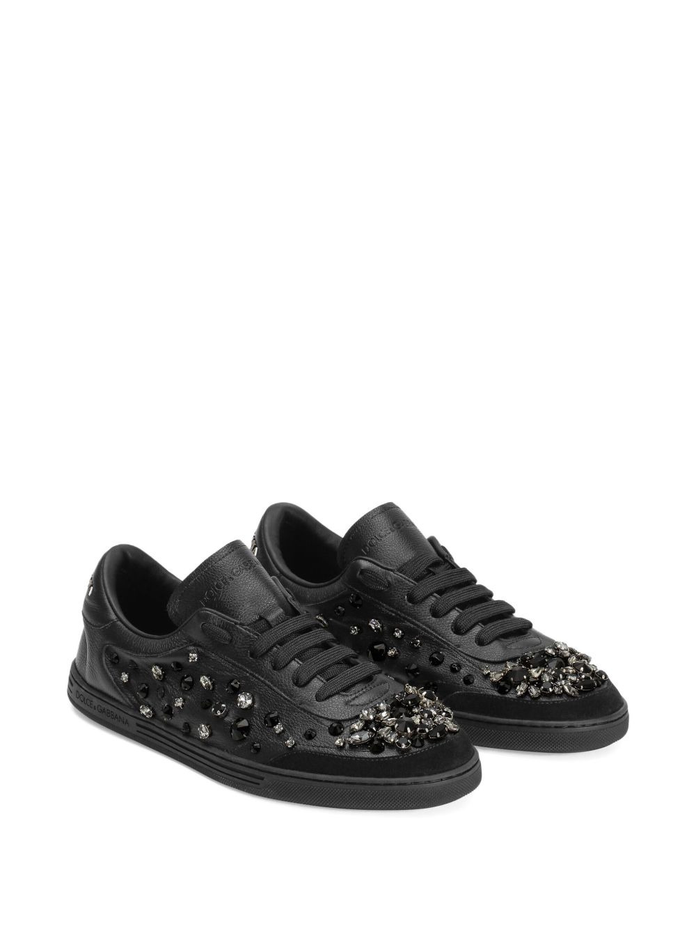crystal-embellished leather sneakers - 2