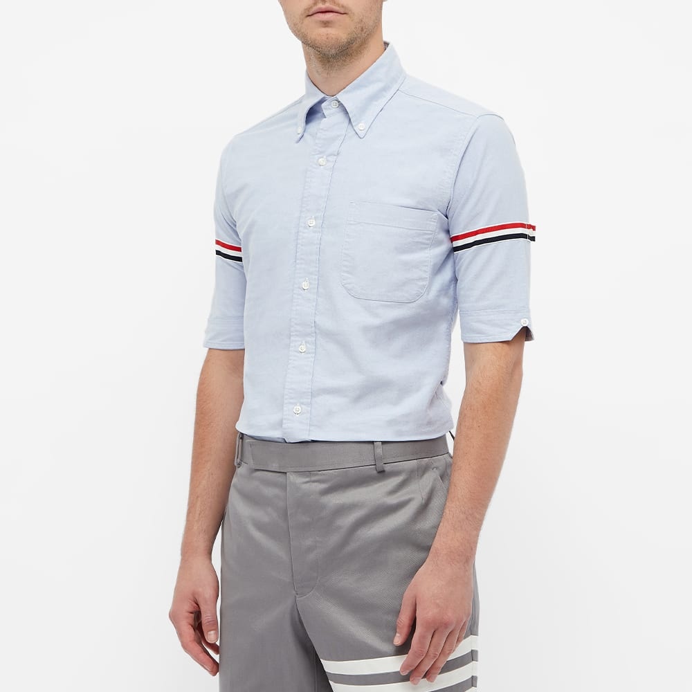 Thom Browne Short Sleeve Classic Grosgrain Arm Band Oxford Shirt - 5