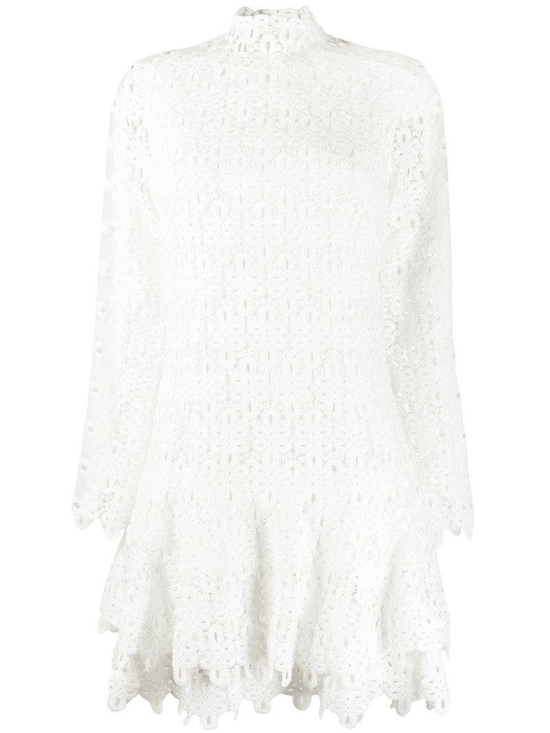 geometric-lace tiered mini dress - 1