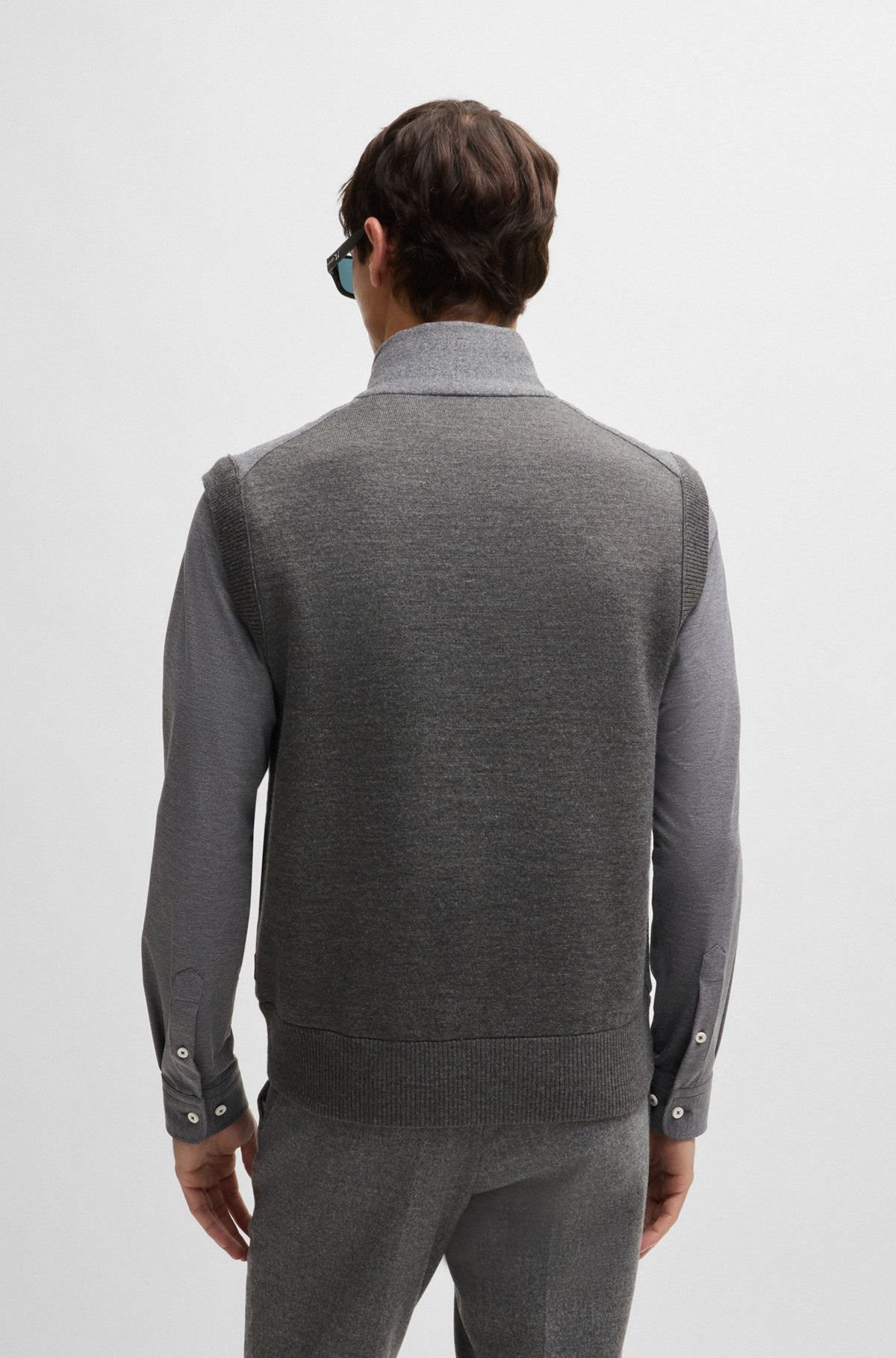 REGULAR-FIT GILET WITH BRUSHED-FLANNEL FRONT - 5