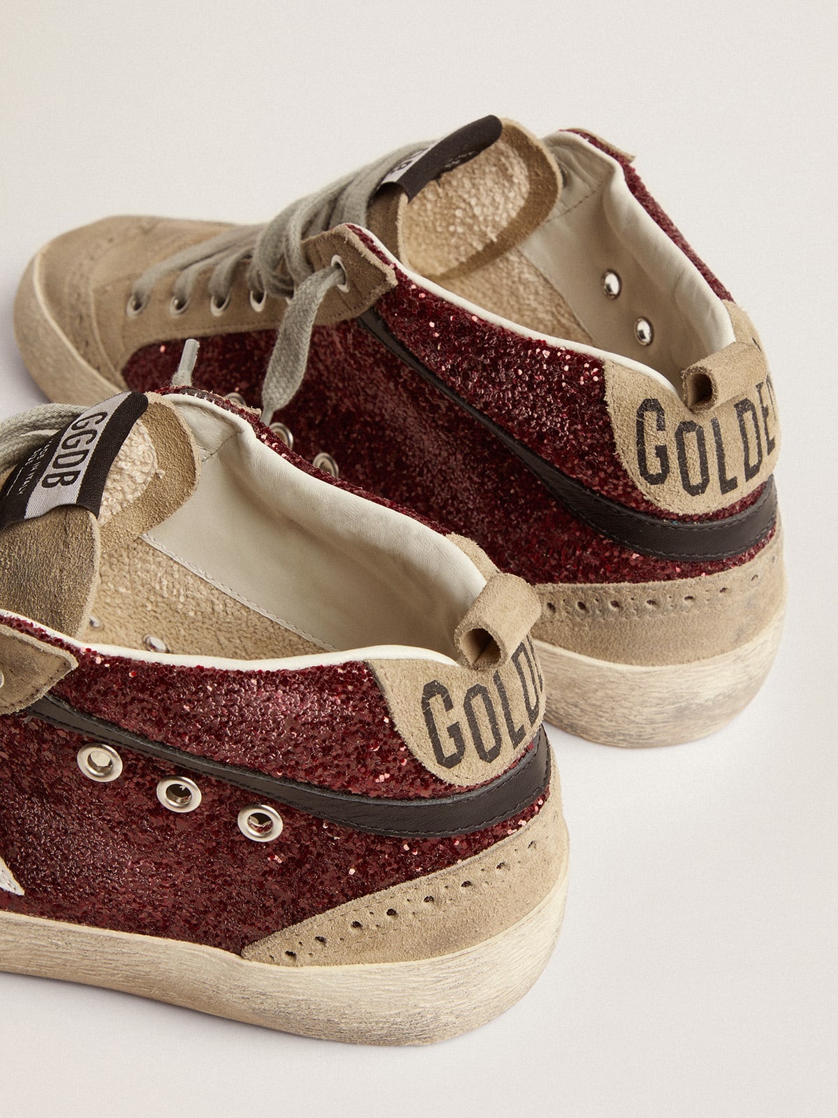 Mid Star sneakers in burgundy glitter with dove-gray inserts and white star - 5