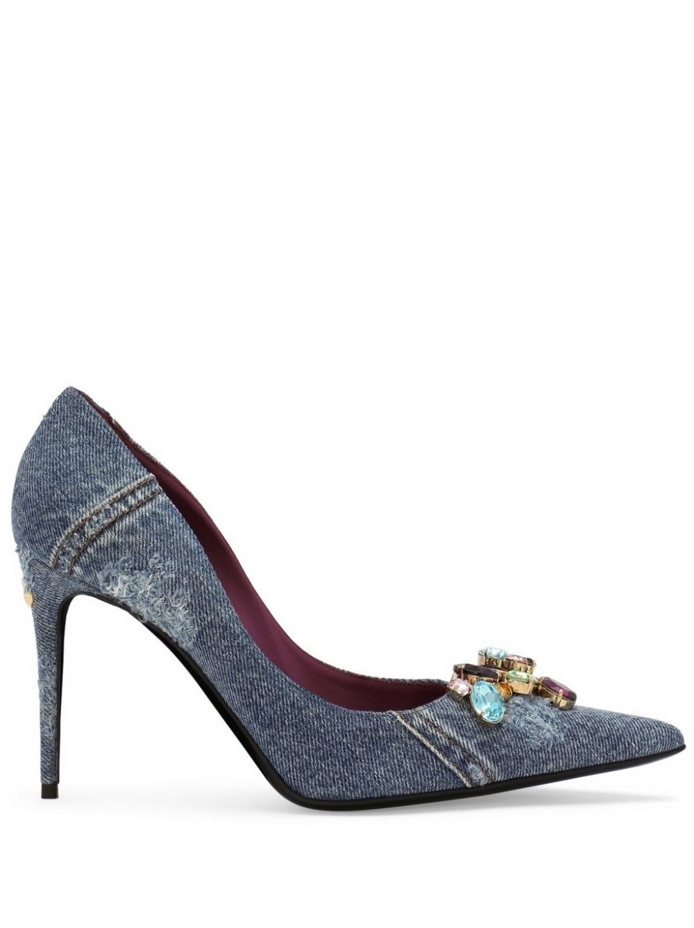 denim-patchwork leather pumps - 1