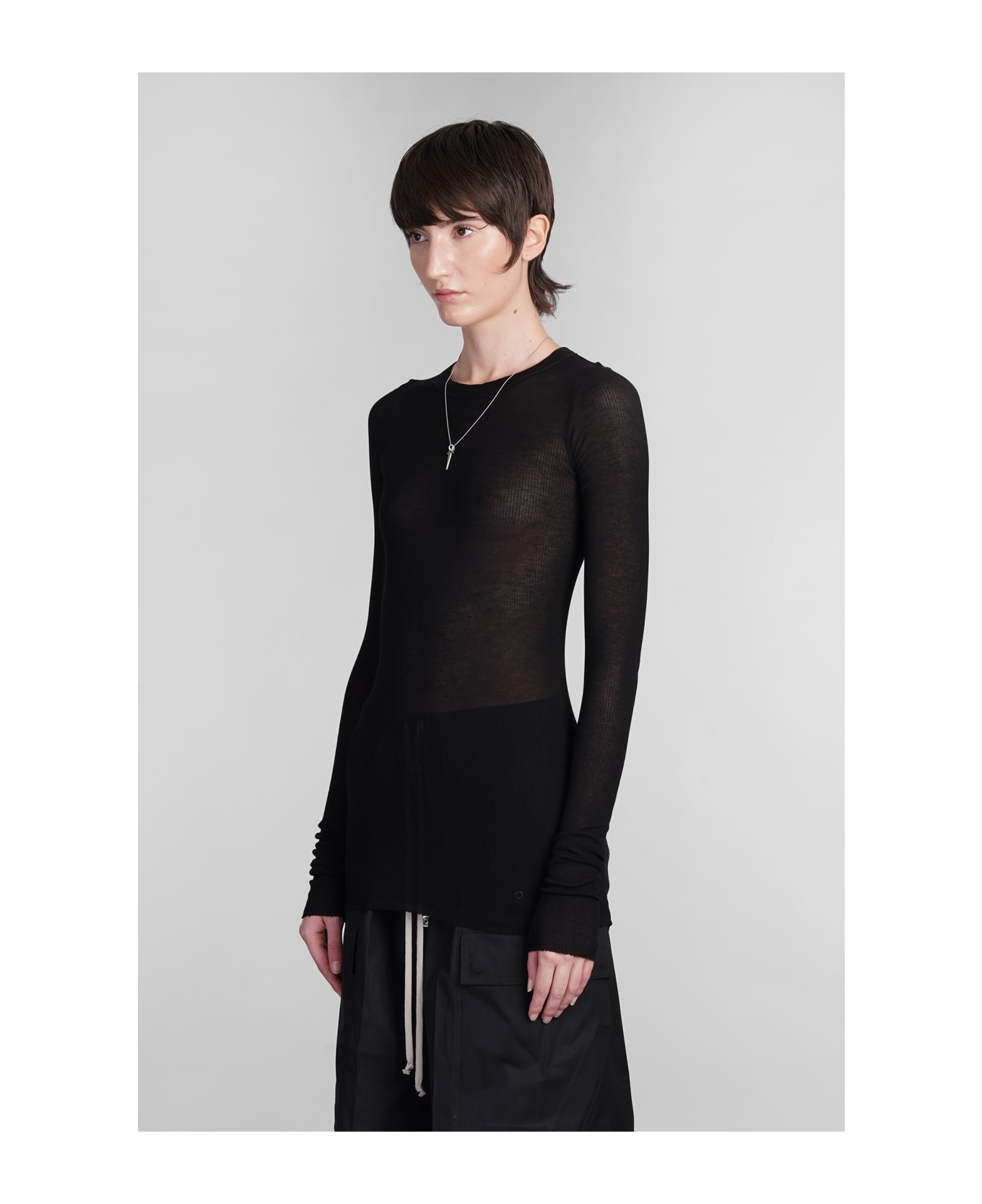 Rib Ls T Topwear In Black Viscose - 4