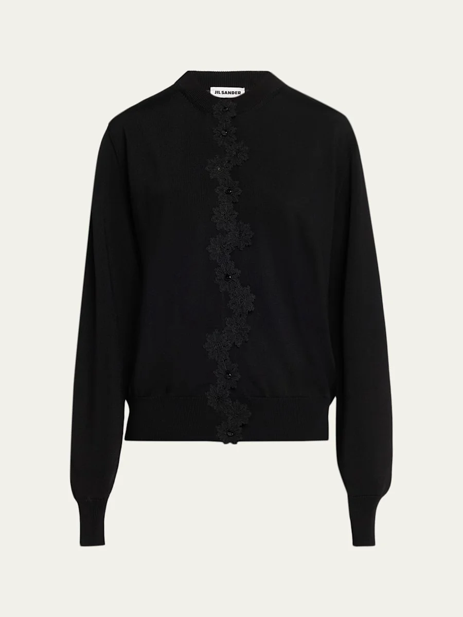 Floral Embroidered Cotton-Blend Crewneck Cardigan - 1