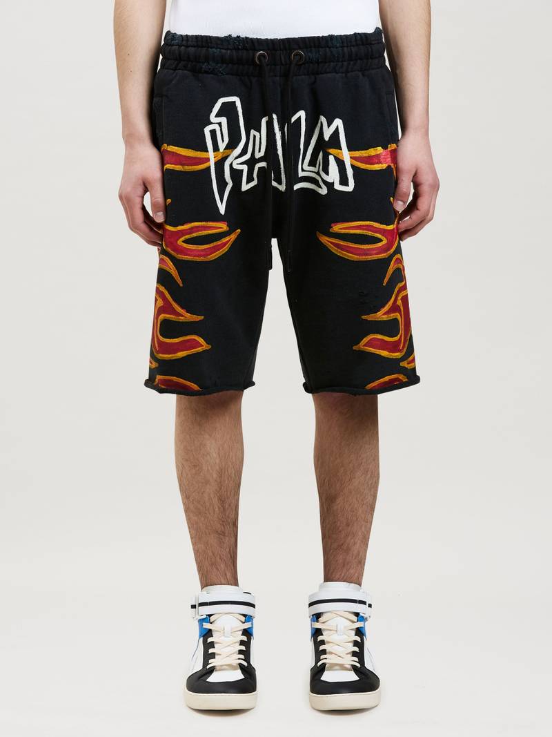 GARMENT DYE GRAFFITI FLAMES SWEATSHORTS 3