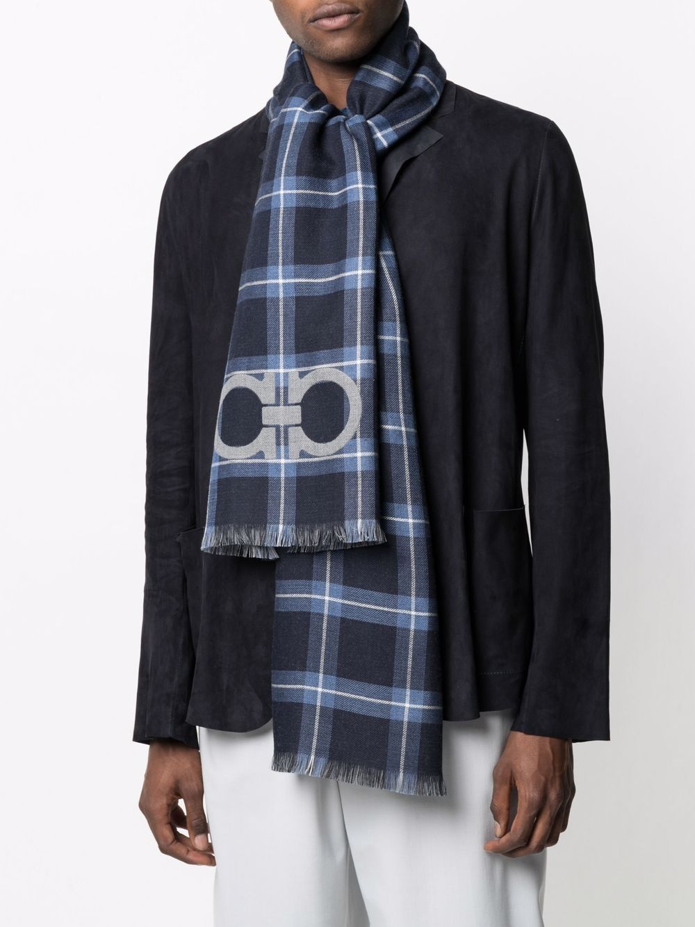 Gancini-print check scarf - 2