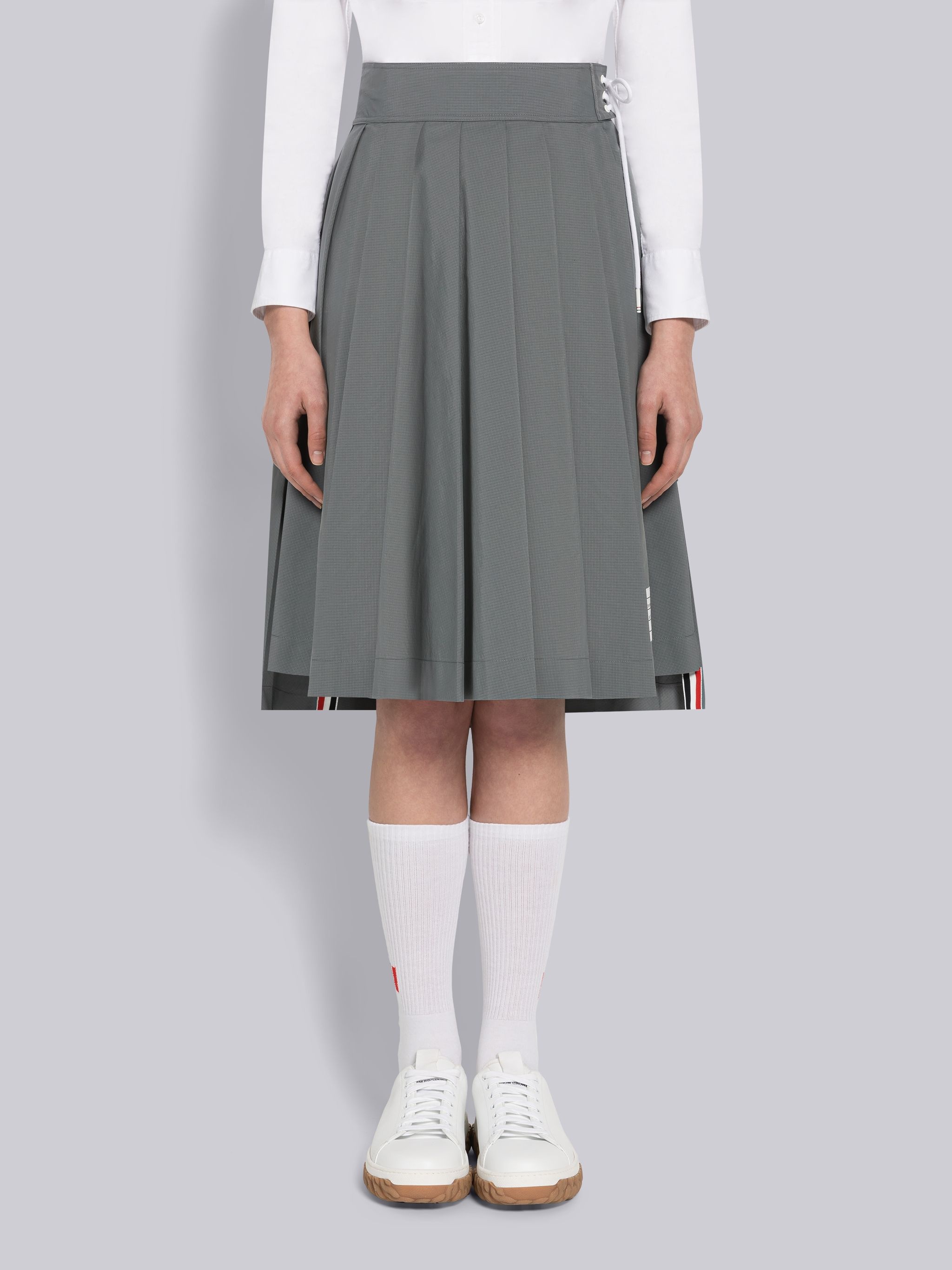 Ripstop Lace Up Pleated Knee Length Skirt - 1