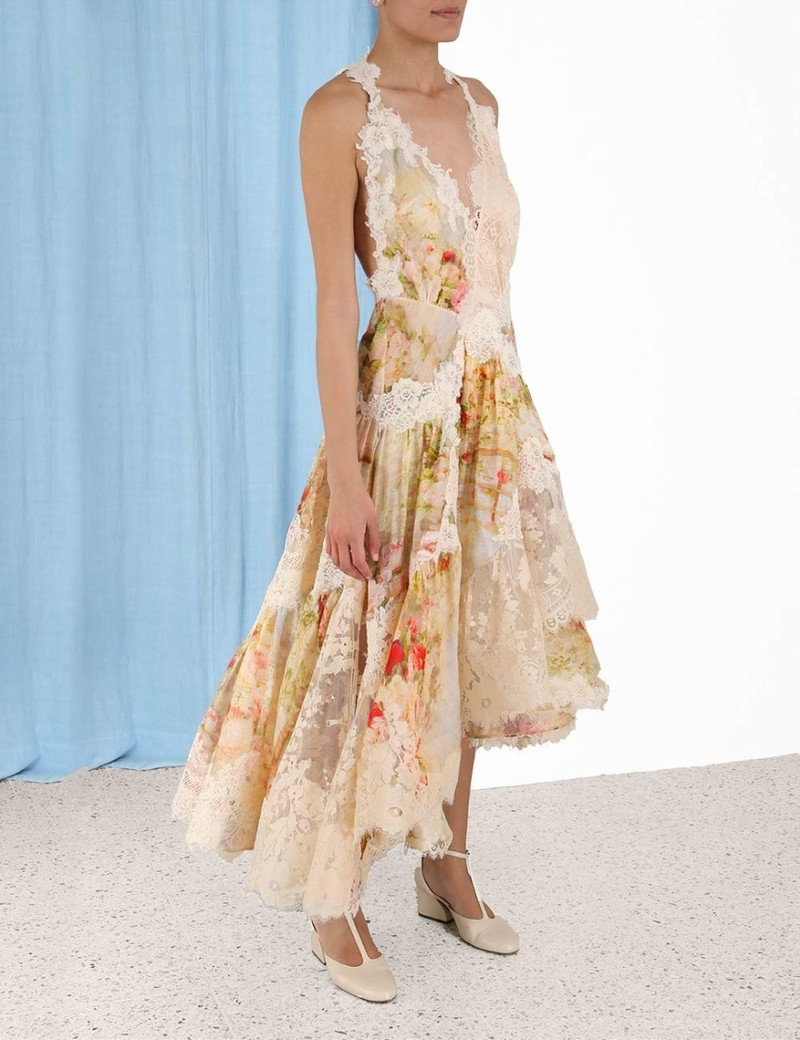 zimmermann luminosity splice lace dress Zimmermann Luminosity Splice Lace Dress in Metallic