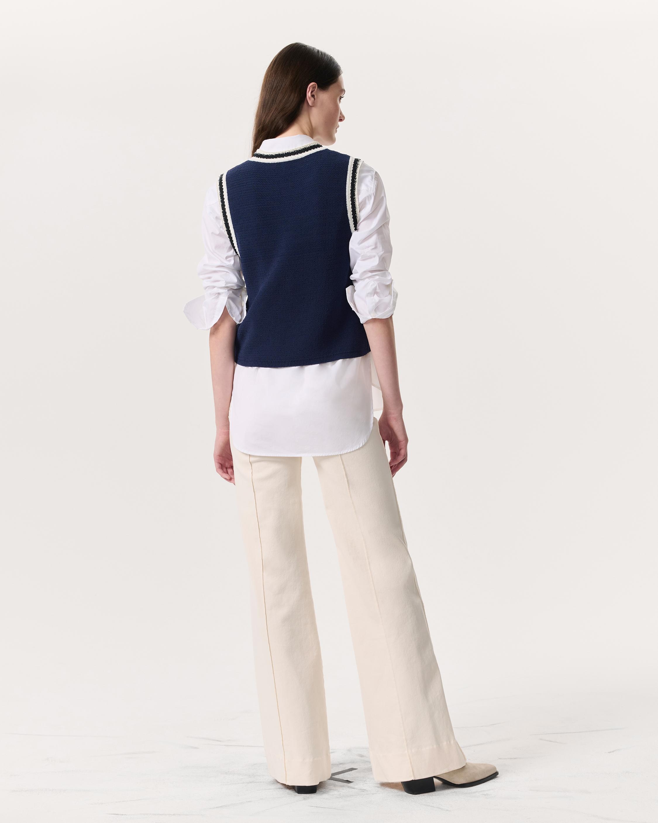 Meghan Striped Crochet-Trim Sweater Vest - 5