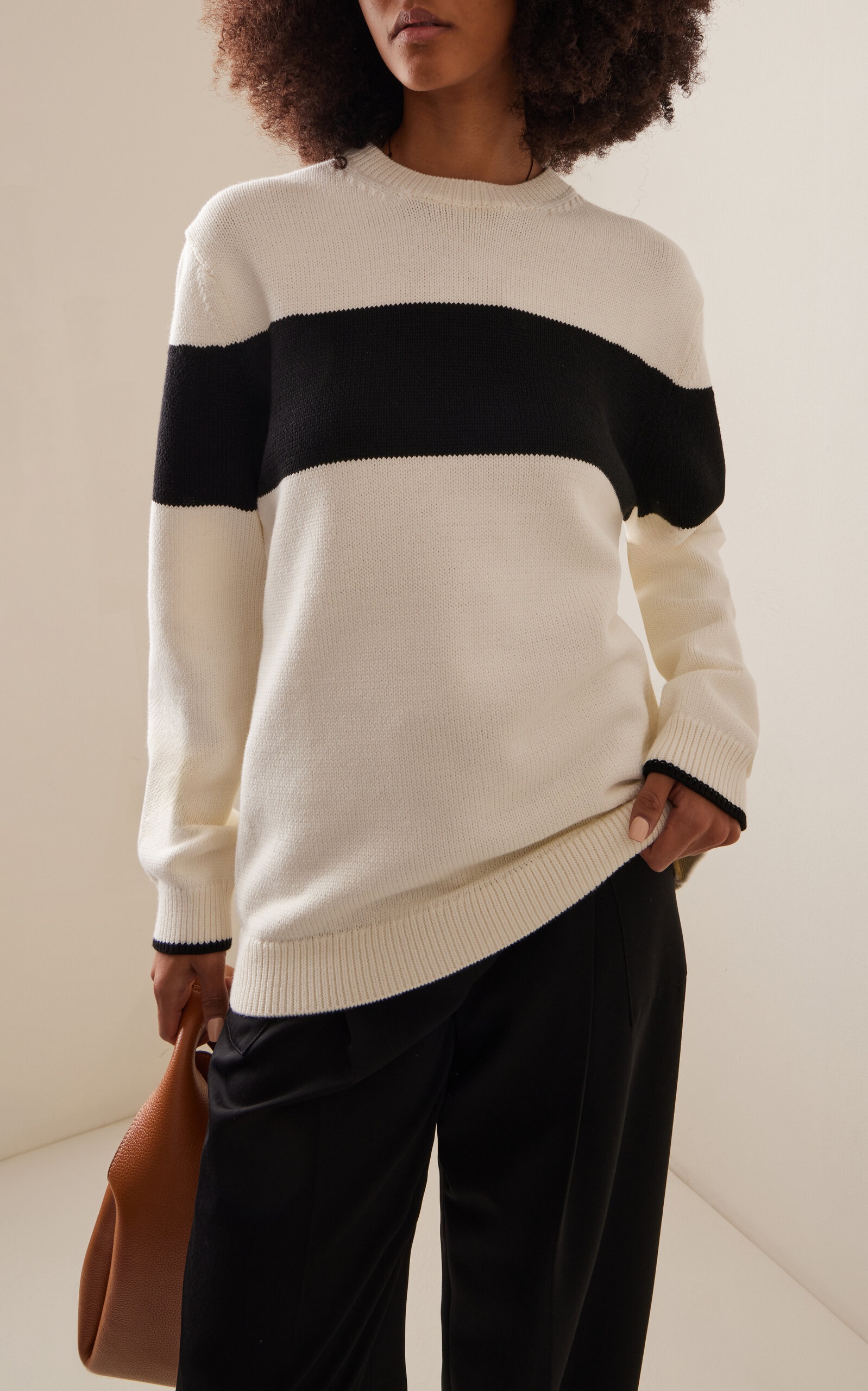 Contrast-Striped Knit Sweater black/white - 3