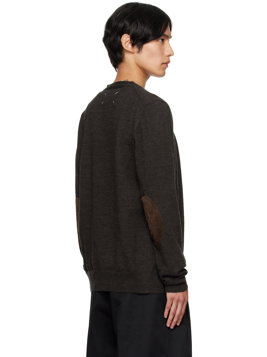 Brown Suede Elbow Patch Cardigan - 3
