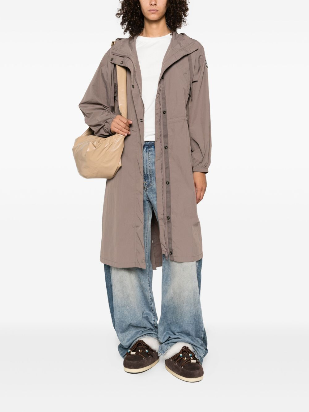 hooded button-fastening coat - 2