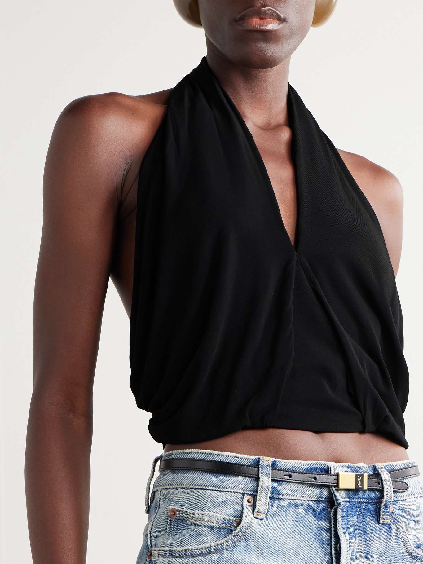 Draped ruched stretch-jersey halterneck top - 5