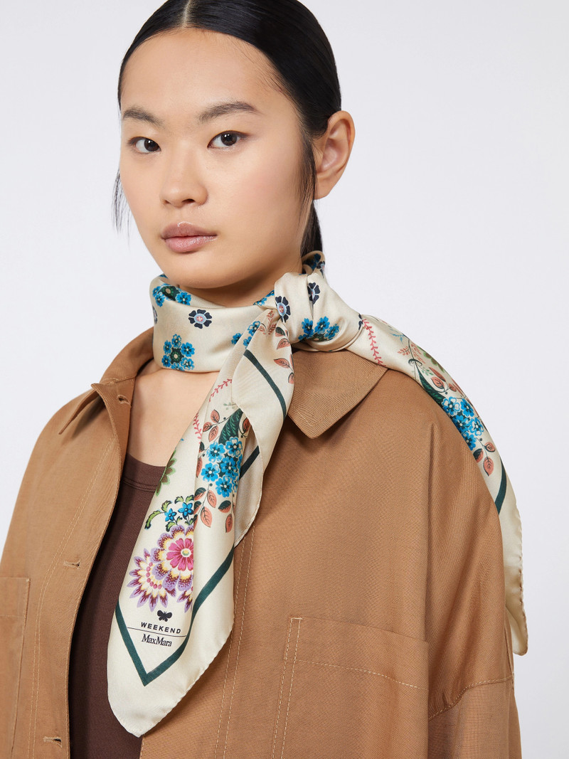 ONESTONEW Printed silk twill foulard - BEIGE PINK 4