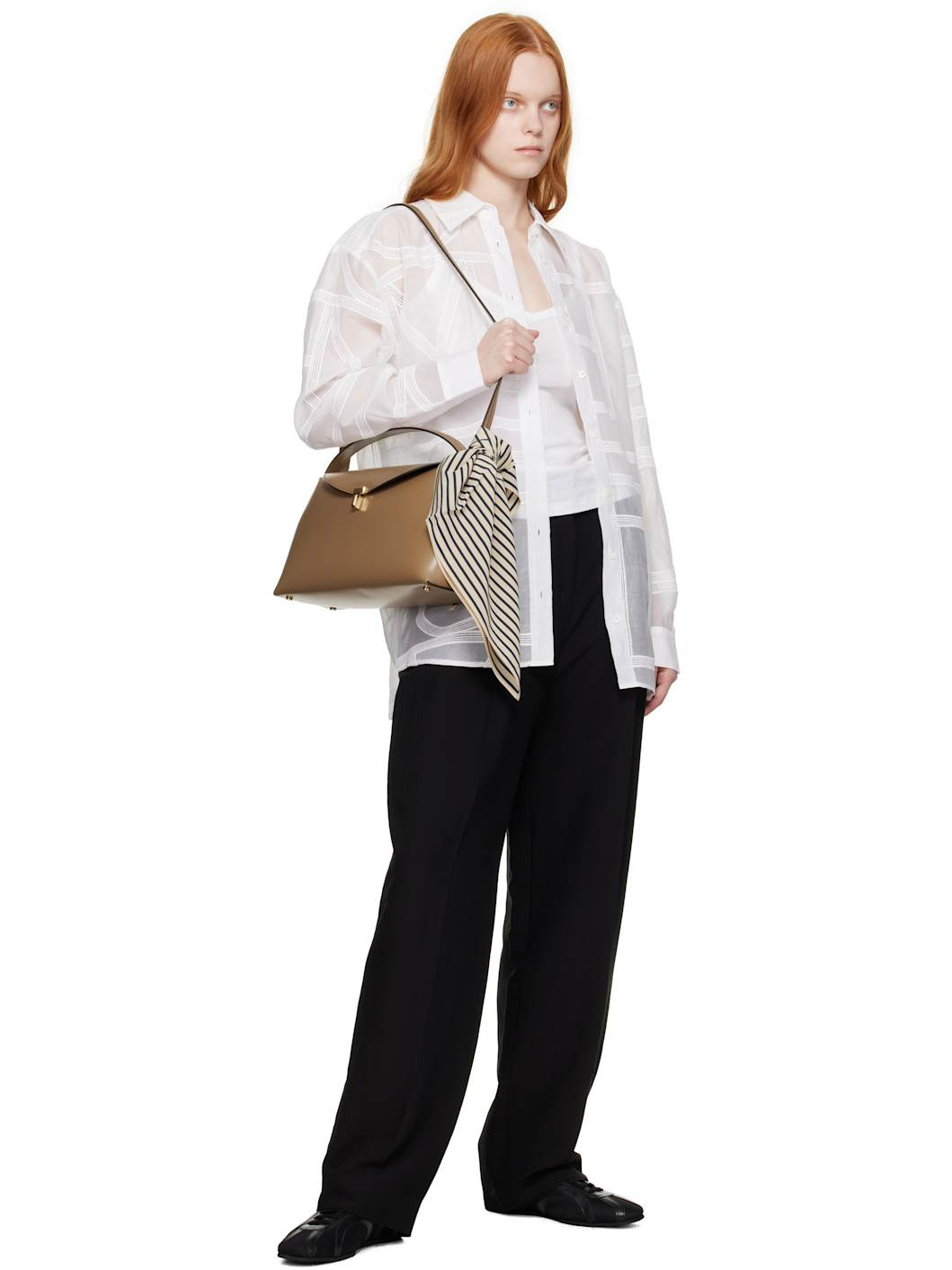 Taupe T-Lock Leather Top Handle Bag - 4