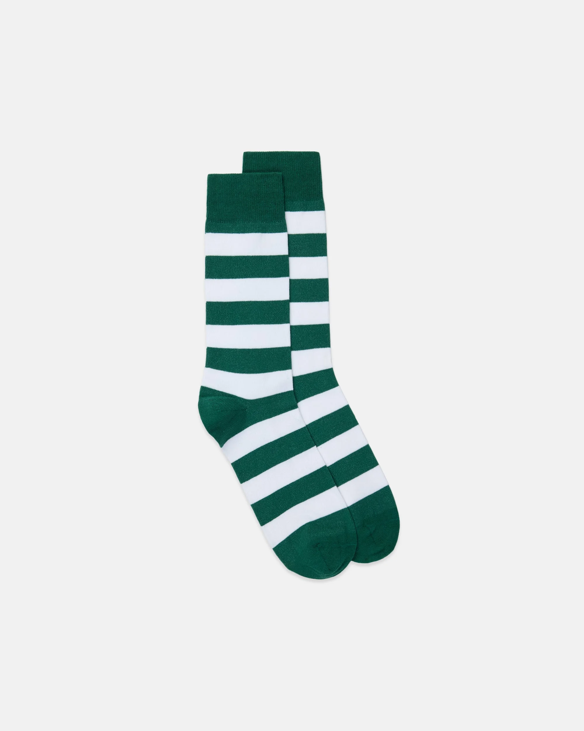 GREEN & WHITE HOOP STRIPE COTTON SOCKS - 1