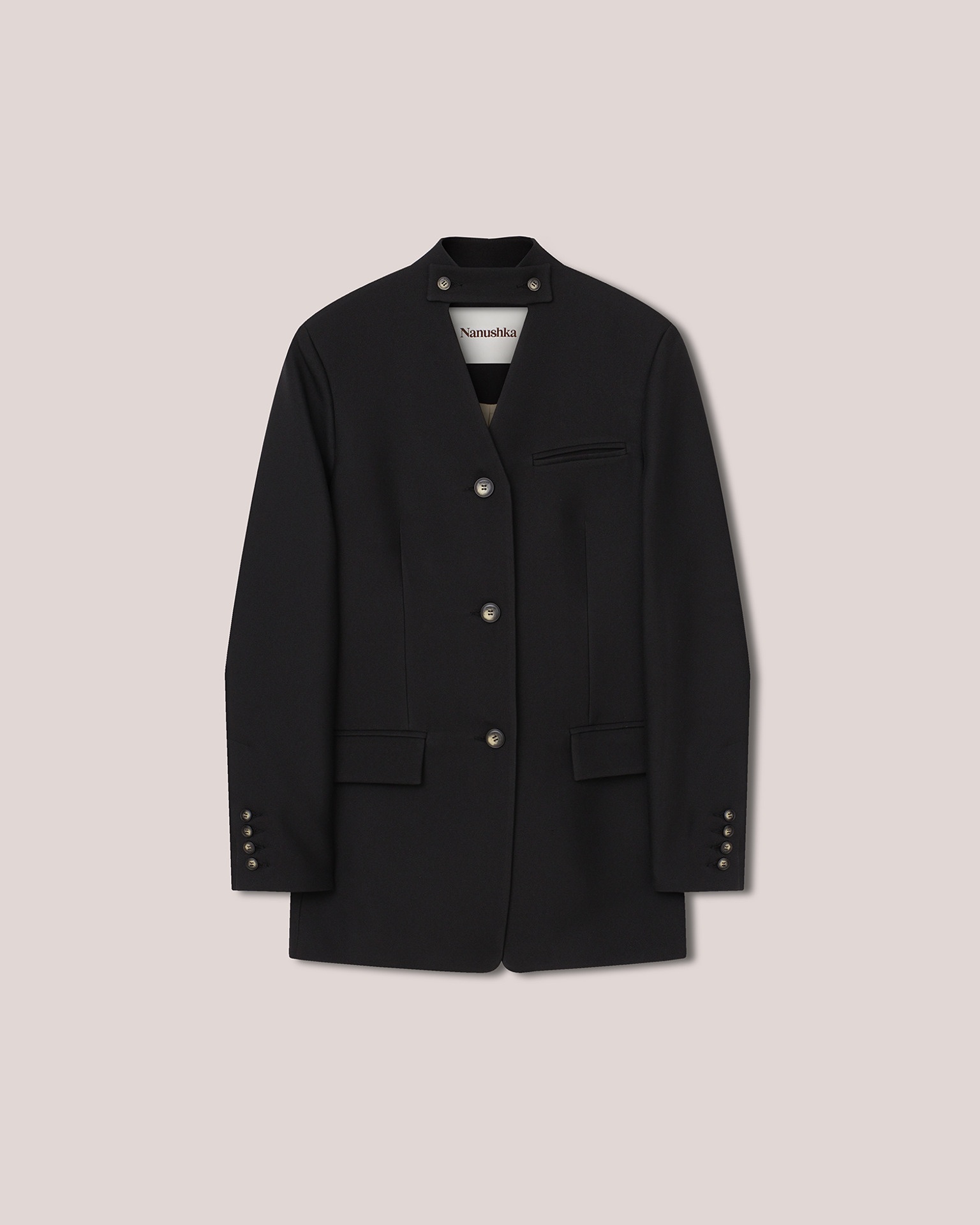 ANAGO - Double suiting collarless loose fit jacket - Black - 1