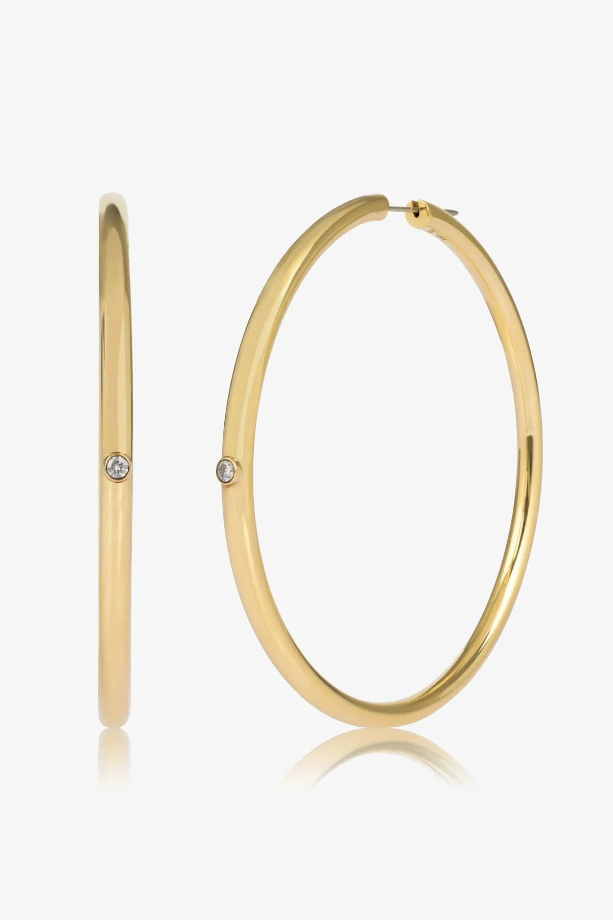 DIAMOND BEZEL HOOP EARRINGS 70MM - 1