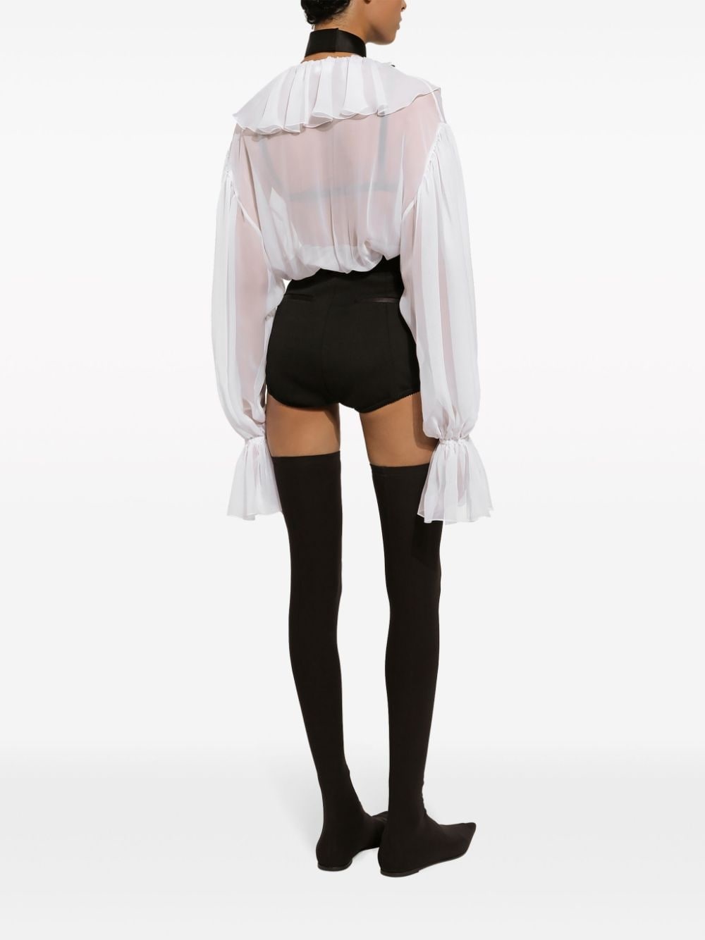 ruffled-trim silk cropped blouse - 4