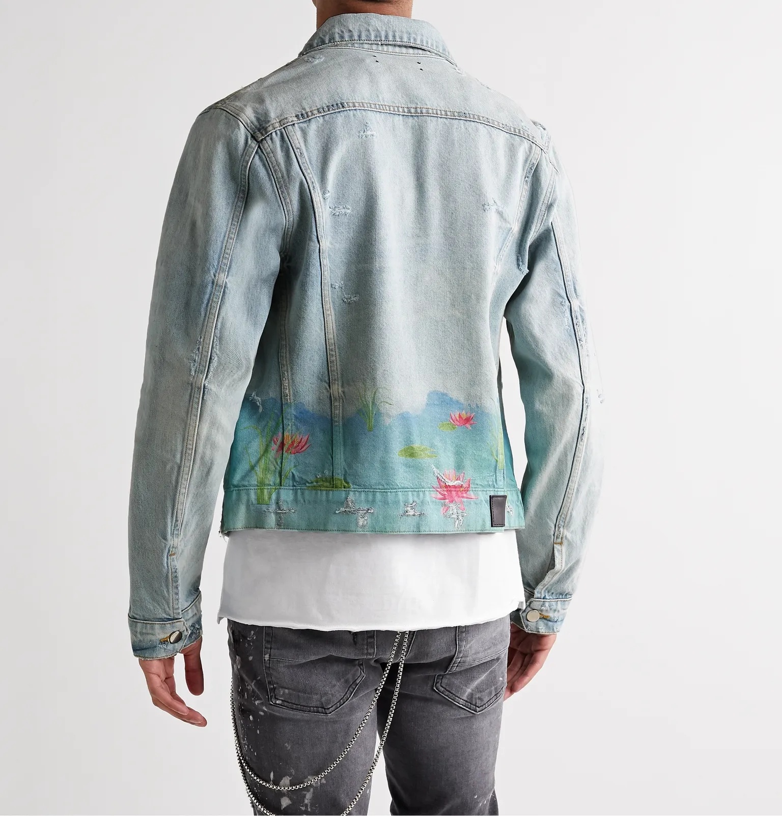 Distressed Printed Denim Trucker Jacket - 4