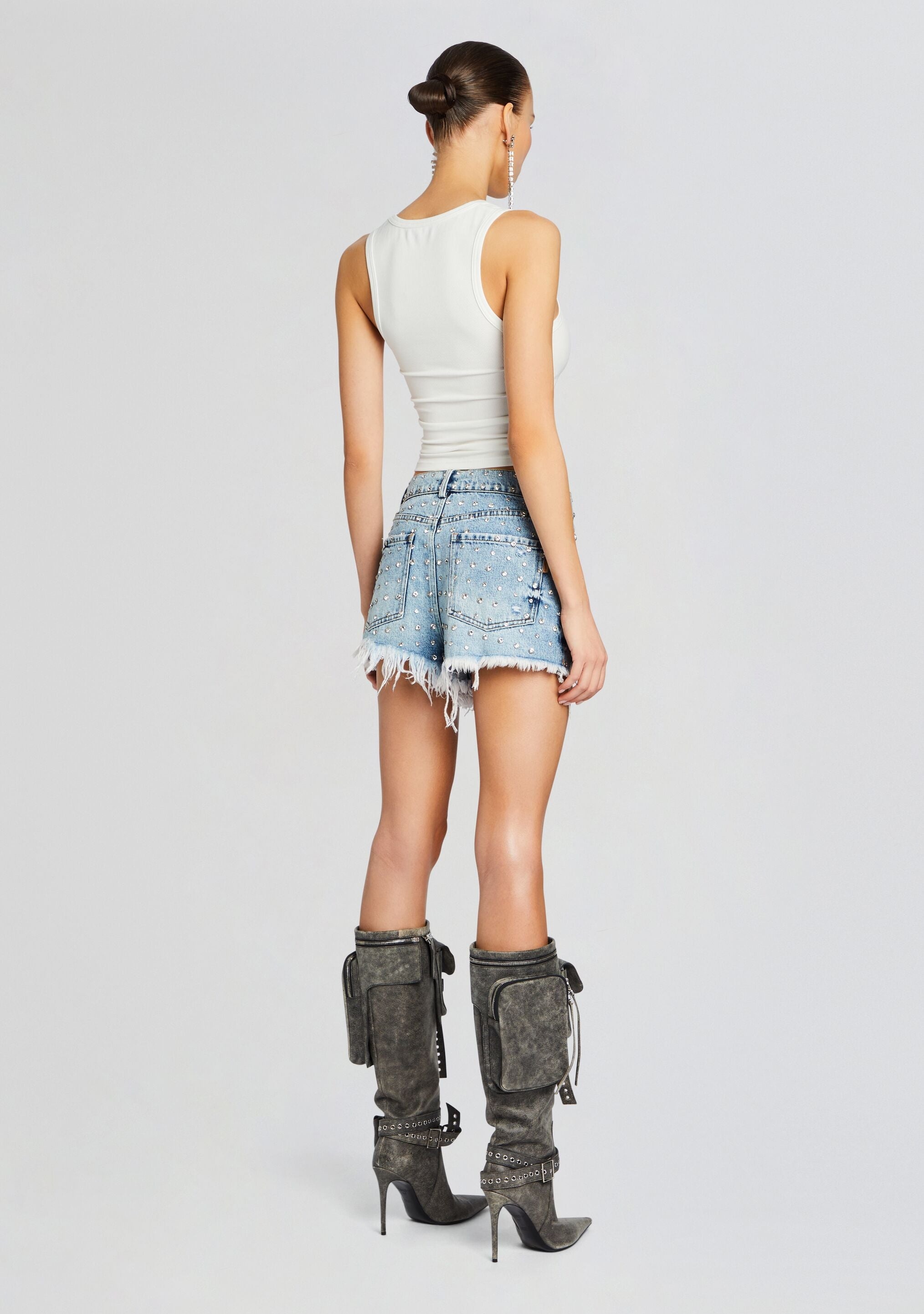 ANGEL EMBELLISHED DENIM SHORT - 4