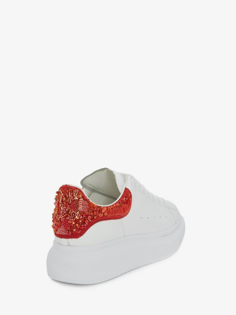 Alexander McQueen Women's Oversized Sneaker in White/warm Orange outlook