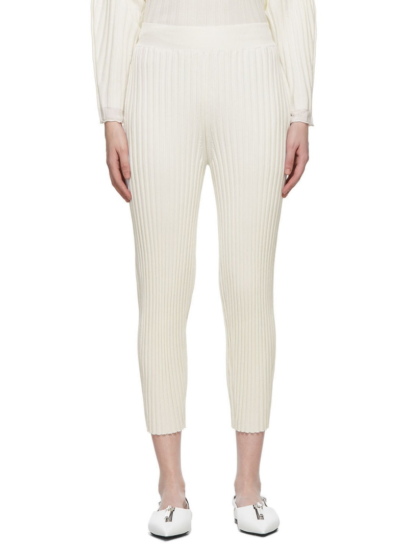 White Wool Ribbed Lounge Pants - 1