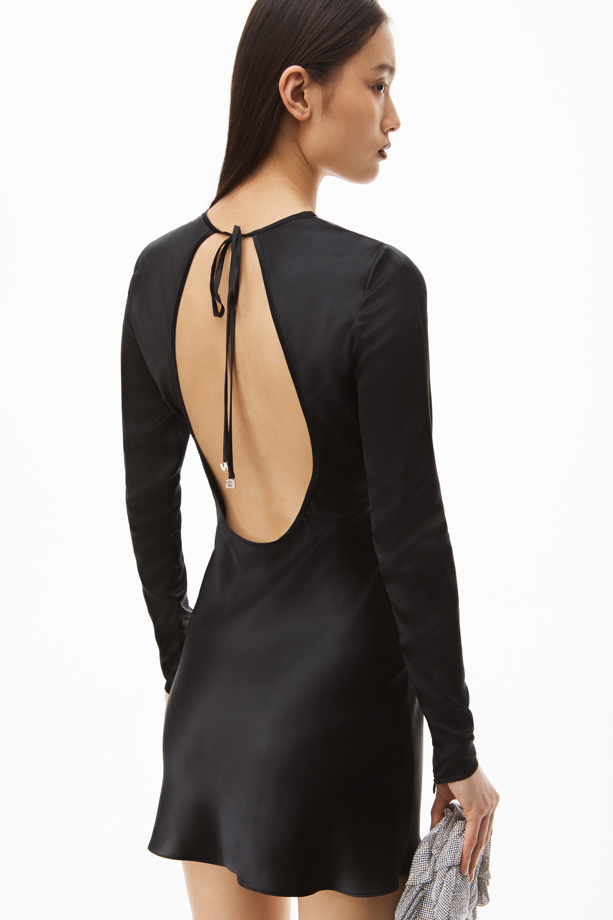KEYHOLE BACK DRESS IN SILK CHARMEUSE - 6