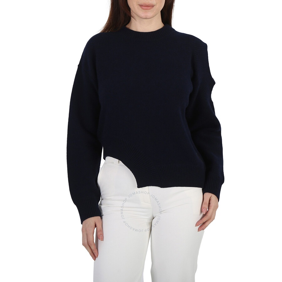 Stella Mccartney Navy Regenerated Asymmetric Cold-Shoulder Jumper - 3