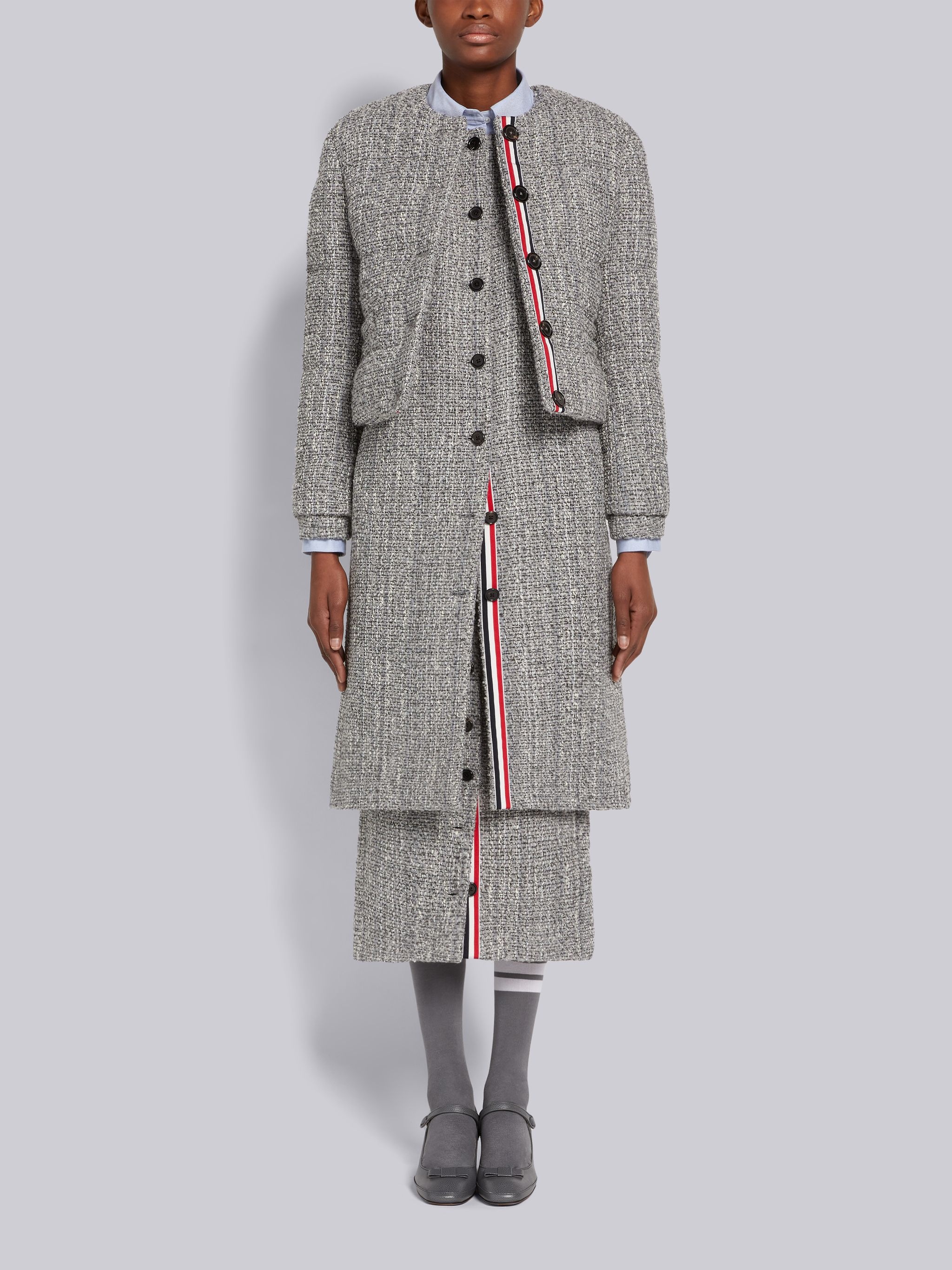 Medium Grey Melange Look Solid Tweed Semi-constructed Cardigan Overcoat - 4