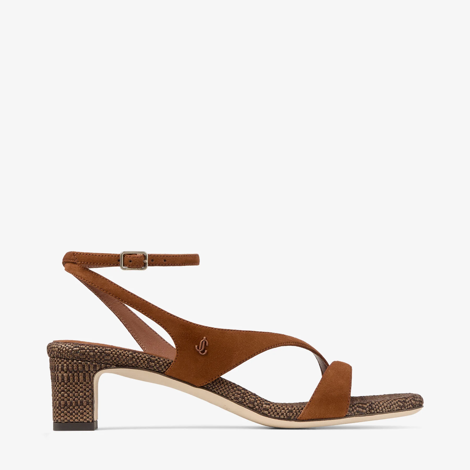Faye 45 Tan Suede and Fine Raffia Sandals - 1