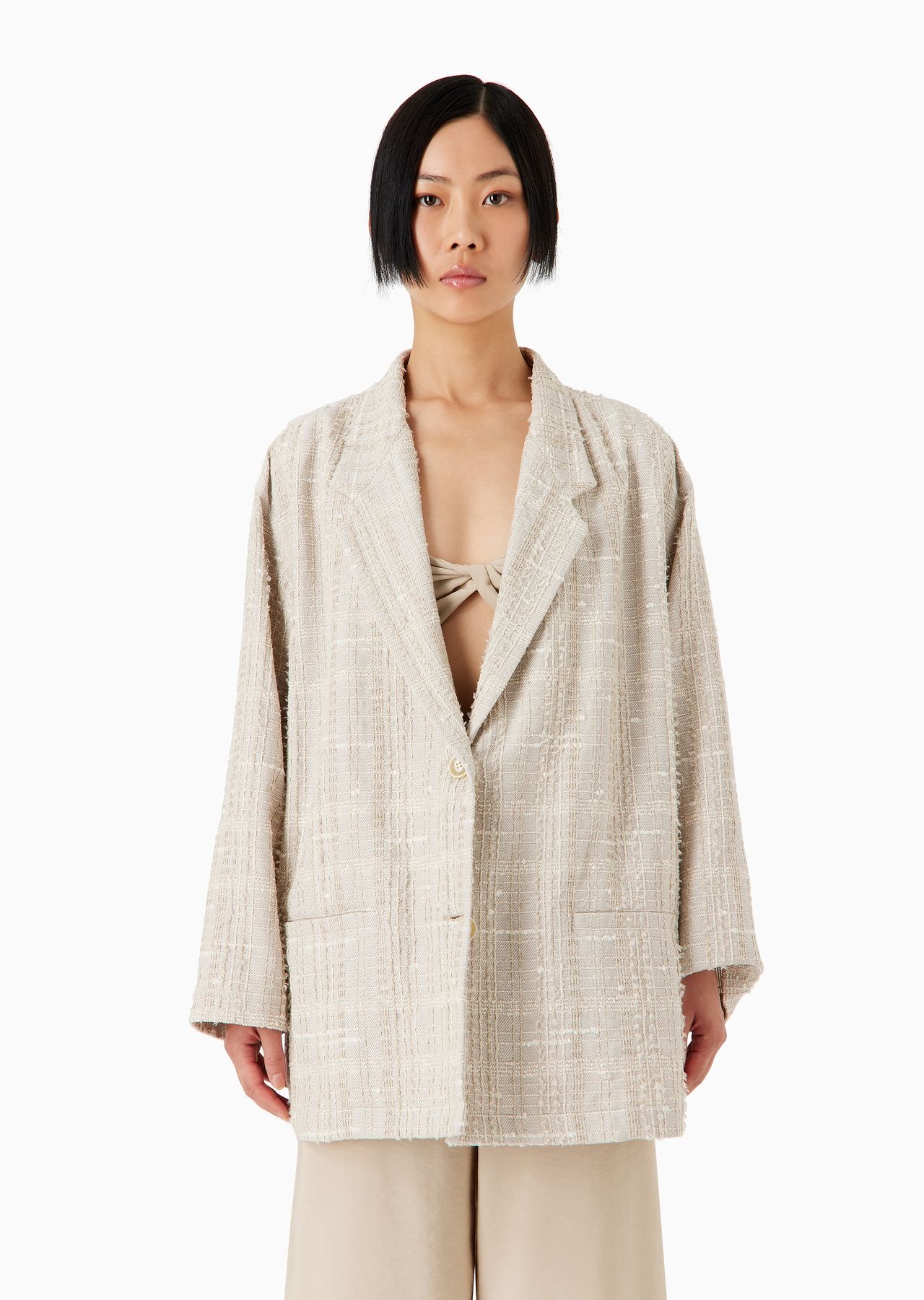 Check tweed oversized single-breasted jacket - 2