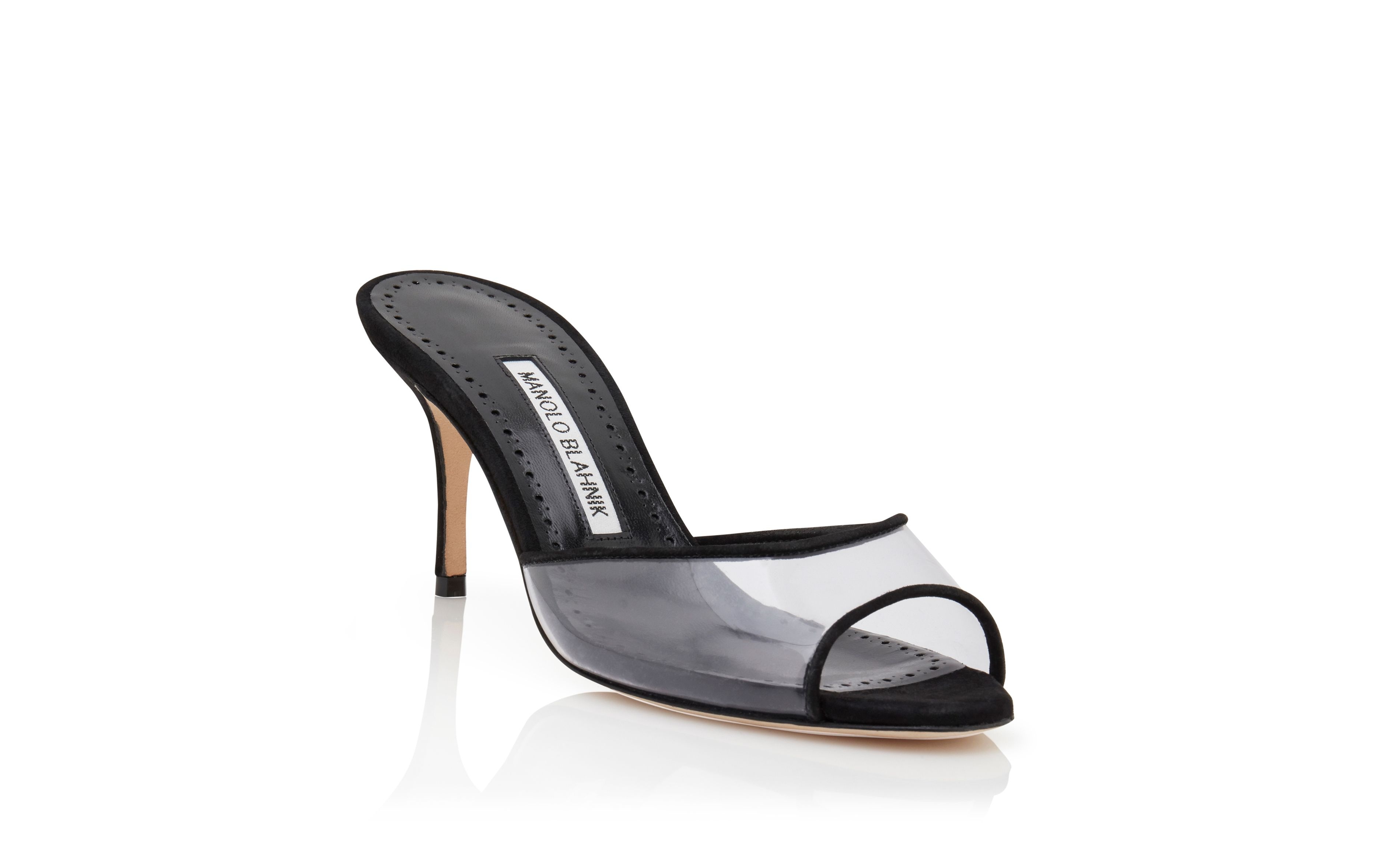 Black Suede and PVC Open Toe Mules - 3
