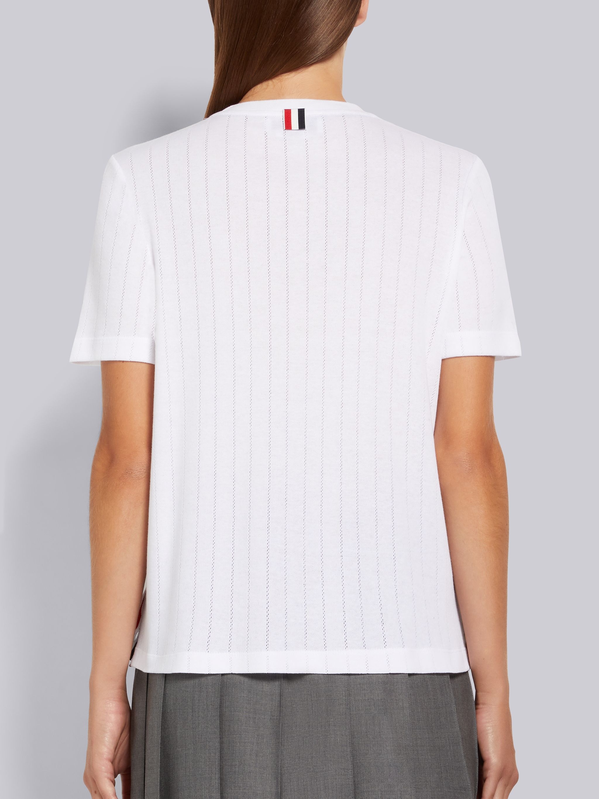 White Cotton Pointelle Rib Short Sleeve Tee - 3