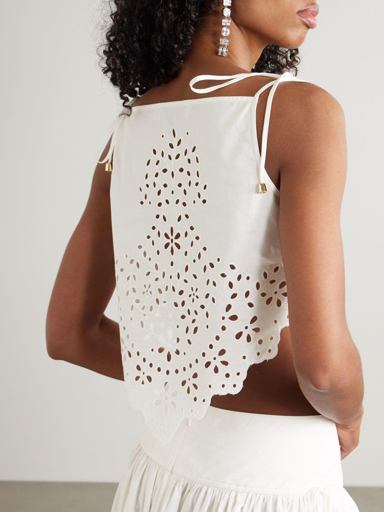 Cropped broderie anglaise cotton camisole White - 3