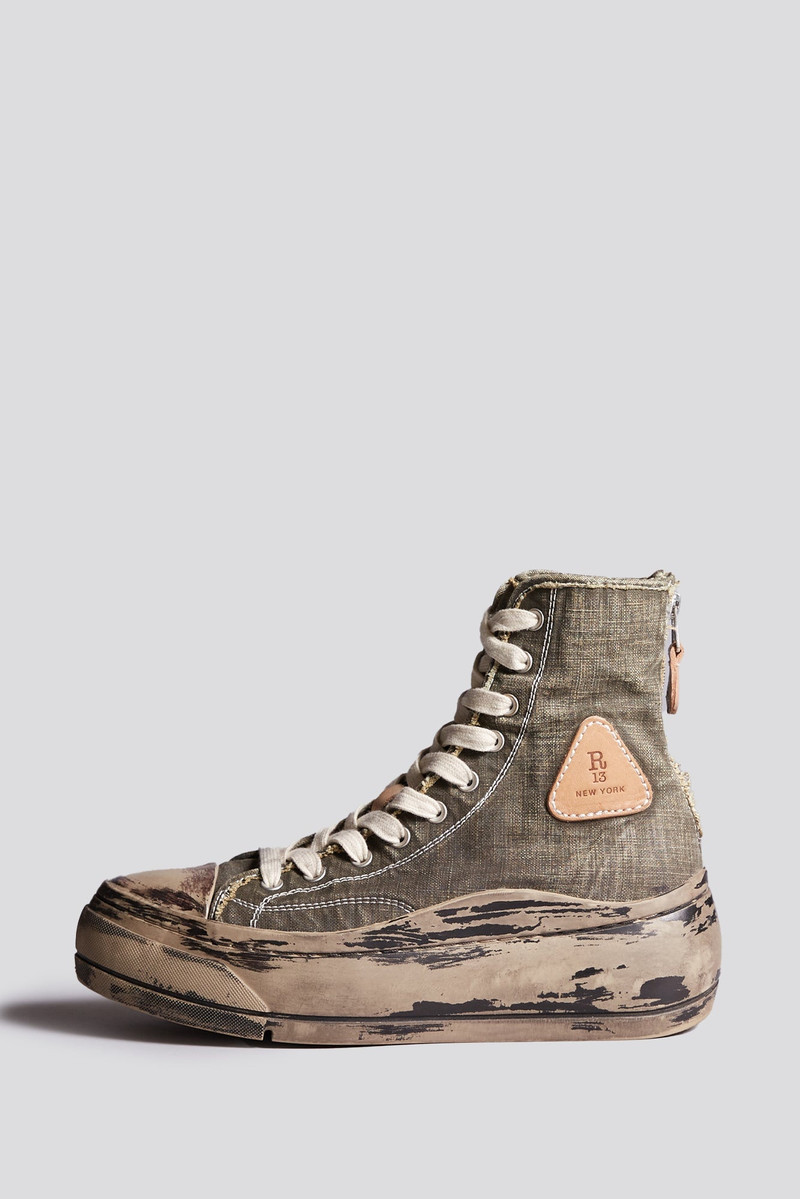 DISTRESSED 10-HOLE KURT SNEAKER - BLACK COATED CANVAS -R13 1