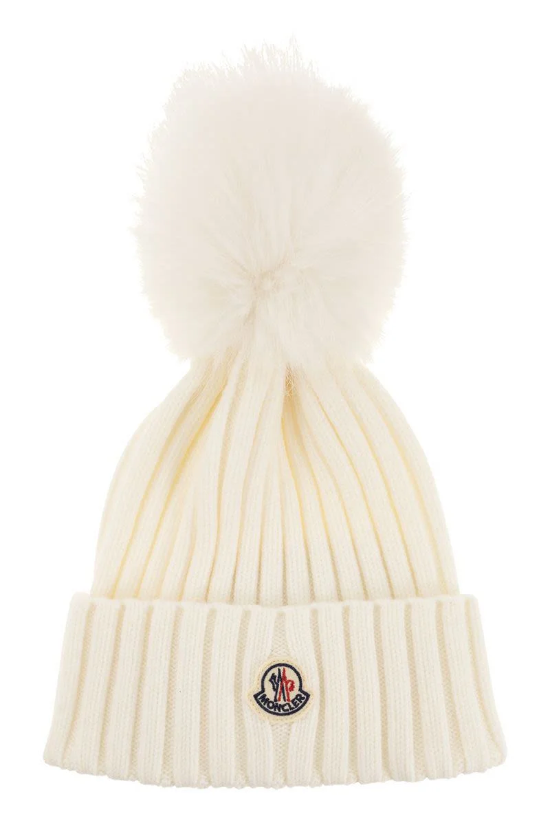 Moncler Wool Cap With Synthetic Pompom - 1