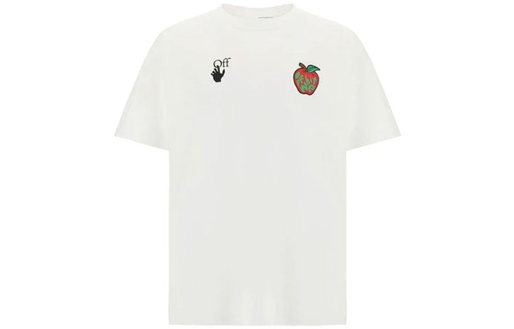 Off-White Apple Printing Short Sleeves Relaxed Fit Mens White OMAA038S21JER0150125 - 2