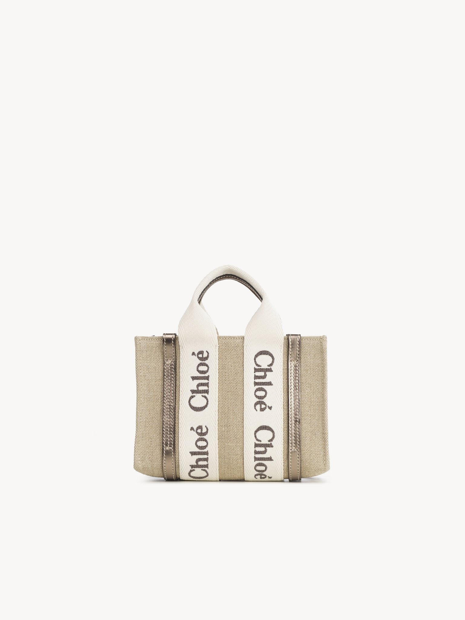 MINI WOODY TOTE BAG IN LINEN & LEATHER - 4