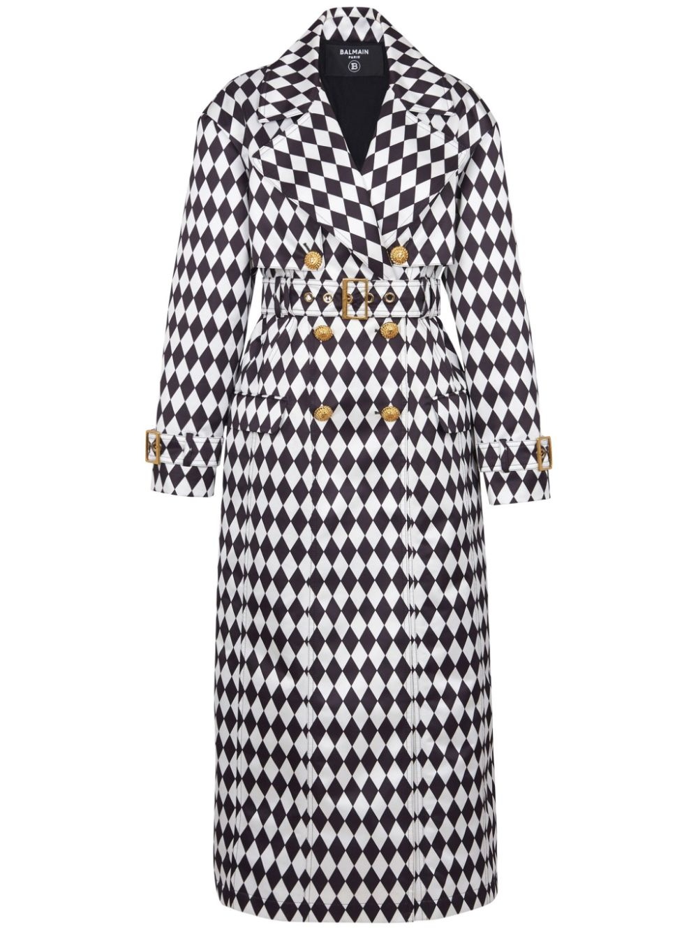 diamond-print belted trench coat - 1