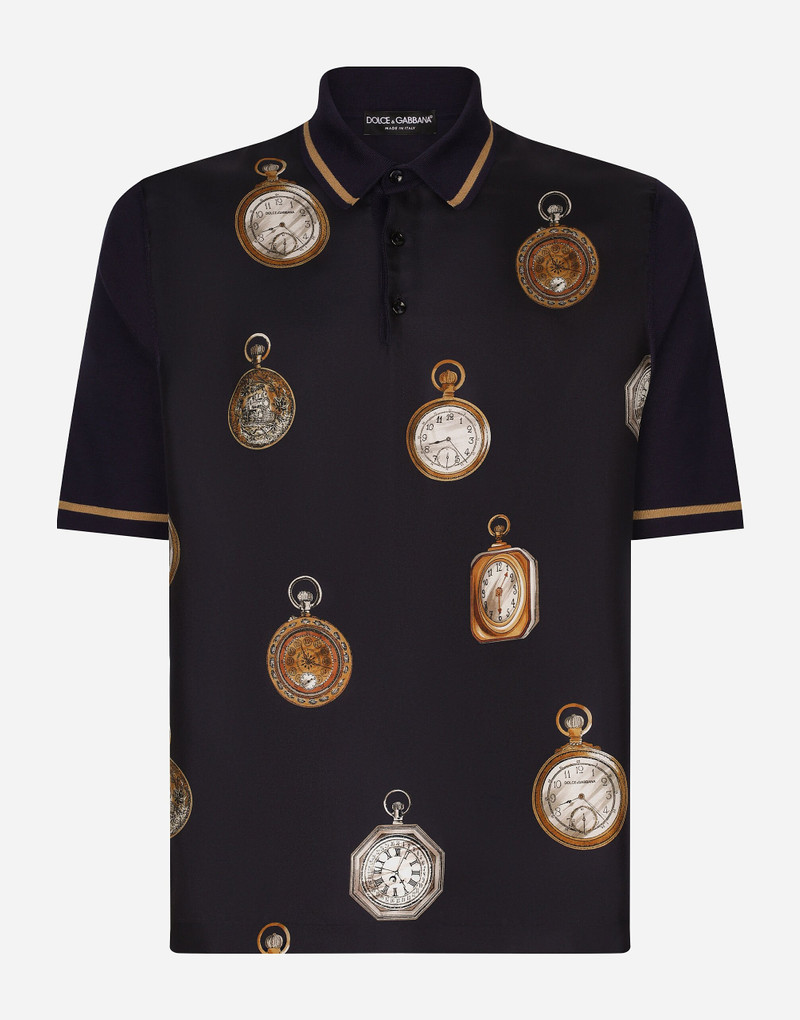 Watch-print silk polo-shirt 1
