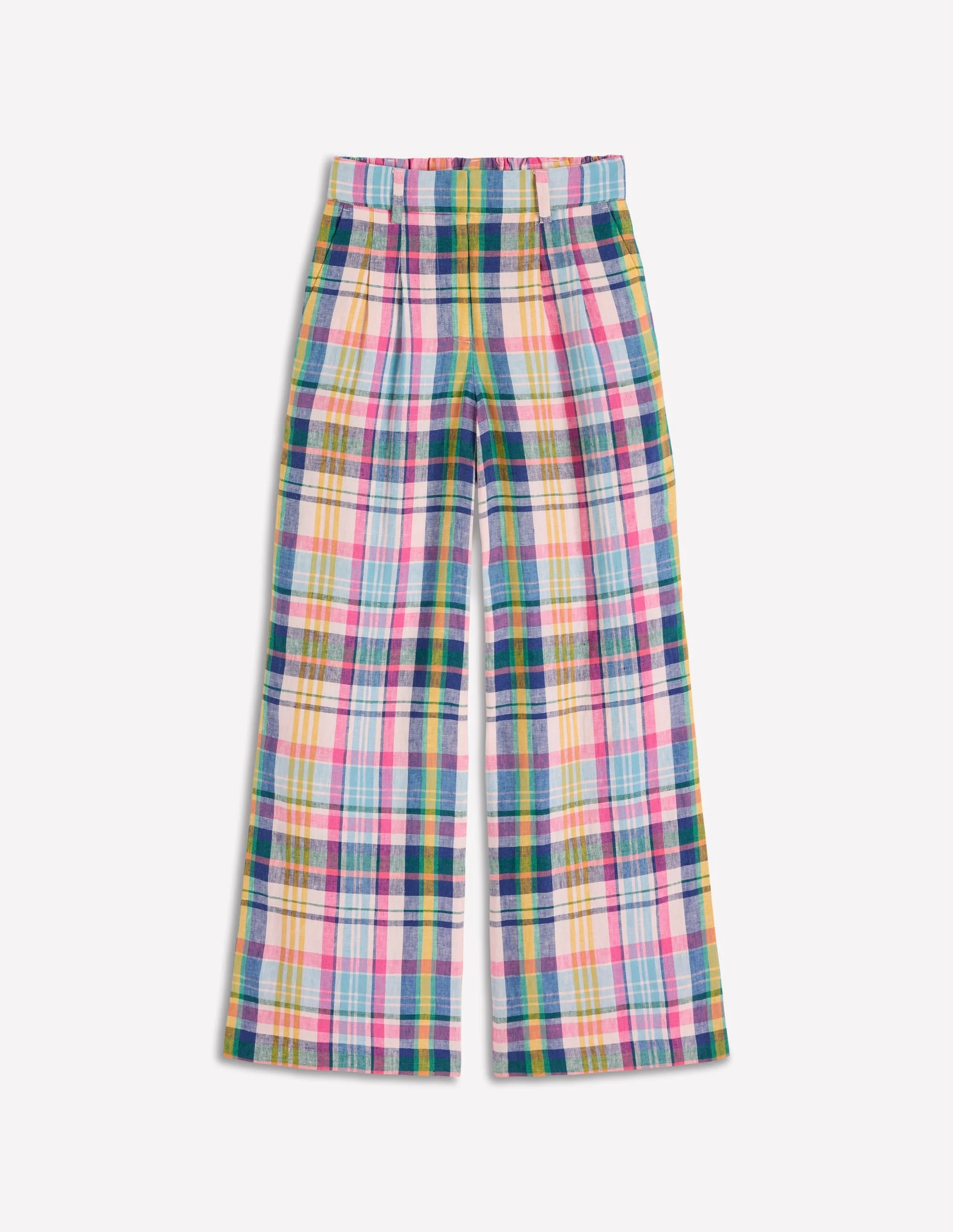 Kensington Linen Pants-Blue, Pink and Green Madras - 1