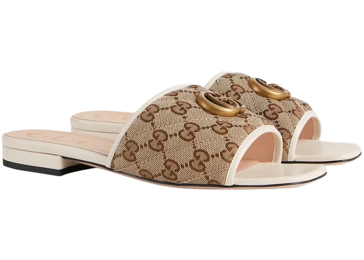 Gucci Double G Slide Sandal White Canvas - 3