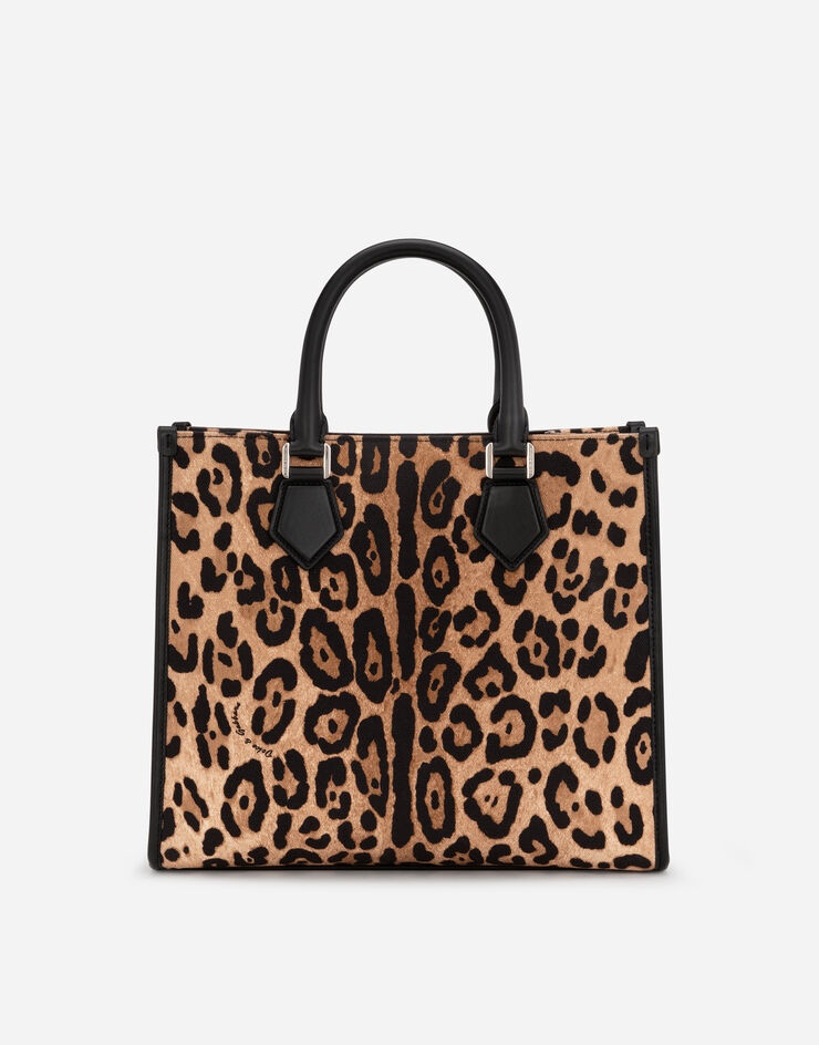 Leopard-print canvas shopper with calfskin nappa details - 4