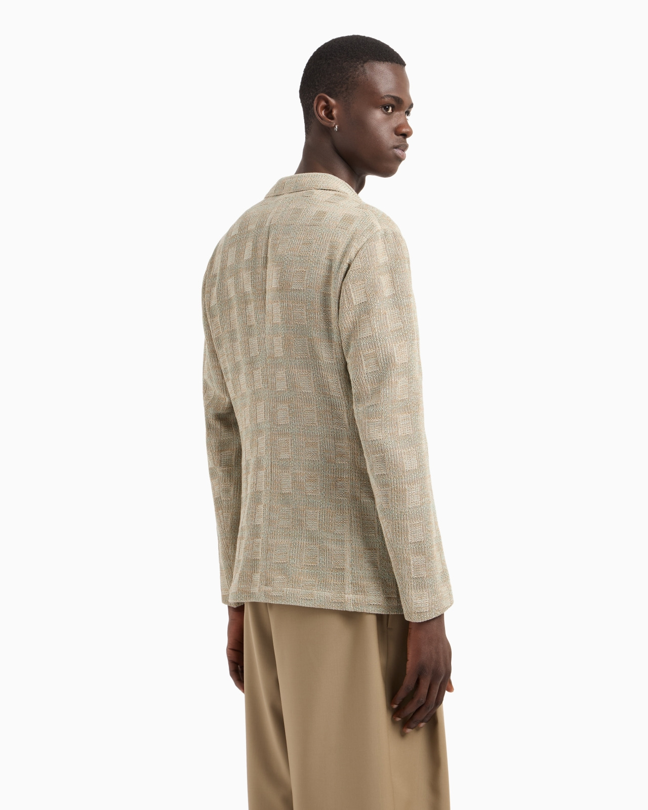 SINGLE-BREASTED JACKET IN A CHECK-MOTIF KNIT - 3