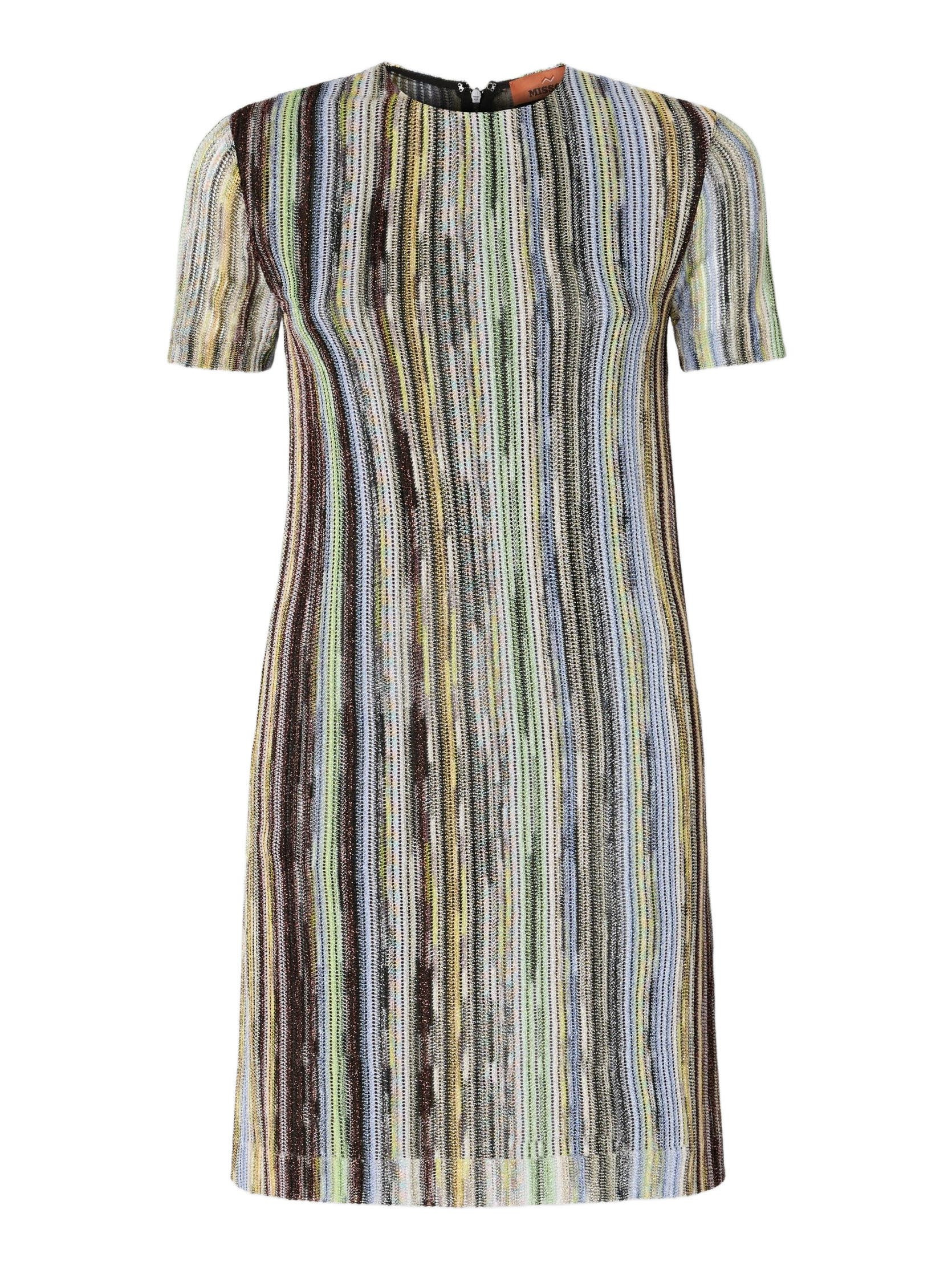 Missoni Short-sleeved Mini-dress In Striped Lamé Slub Viscose in Green Multi at Nordstrom - 2